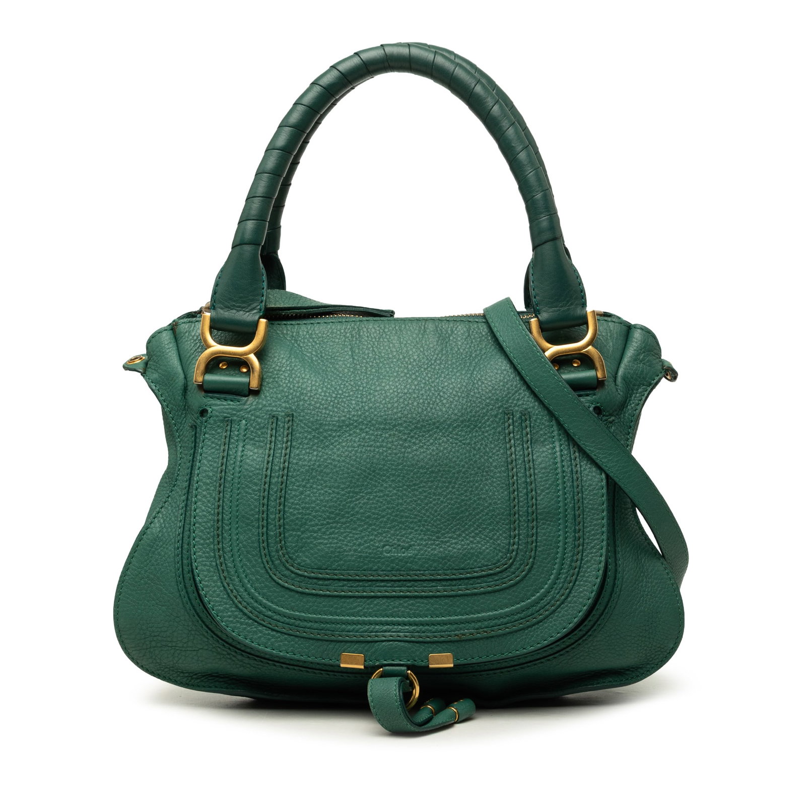 Chloe Marcie Medium Leather Satchel Bag Green: Chloe Marcie Medium Leather Satchel Bag Green The Chloe Medium Marcie satchel is crafted in green leather and features rolled leather handles, a detachable flat leather strap, and a top zip closure. S