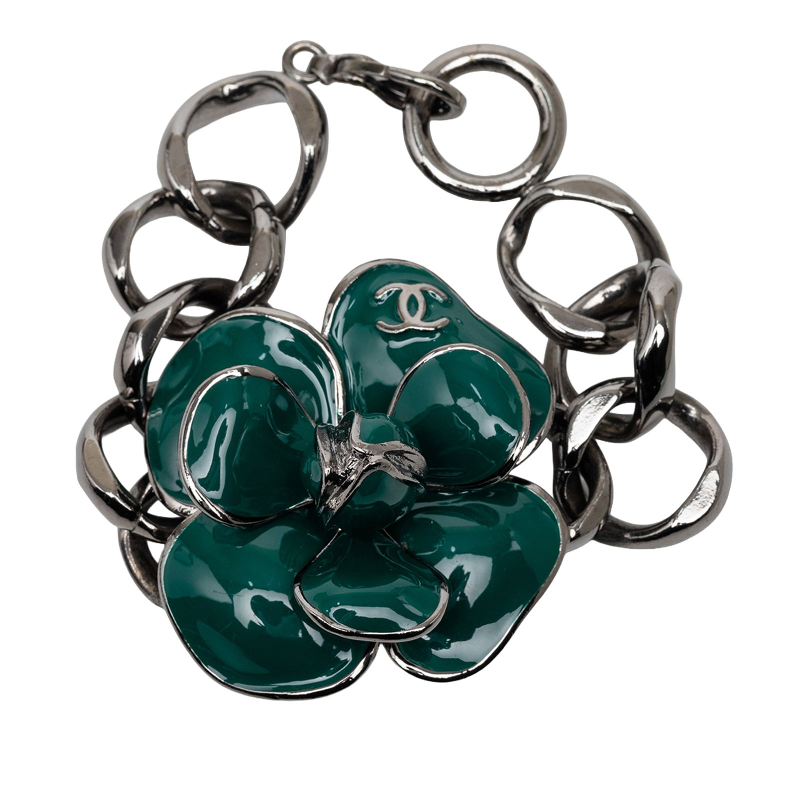 Chanel Camellia Chain Bracelet in Brass Ruthenium Enamel (1 of 6)