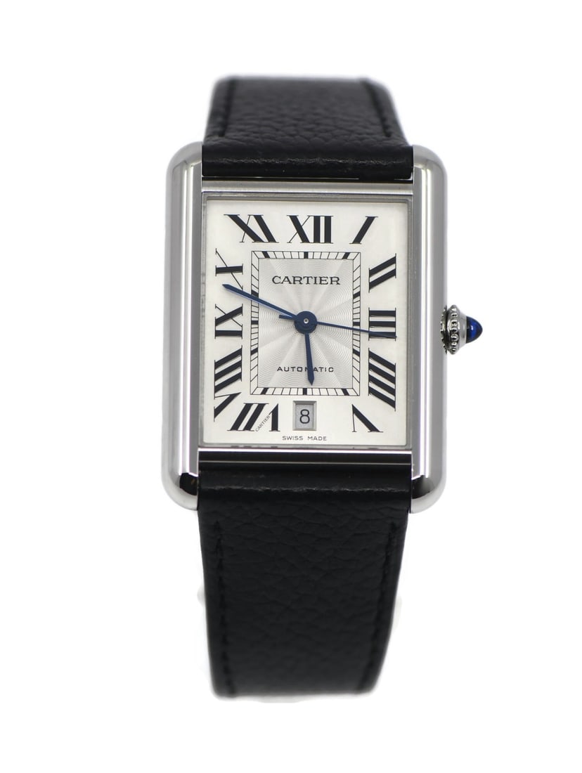 Cartier Tank Must WSTA0040 XL automatic wristwatch with box papers: Cartier Tank Must WSTA0040 XL automatic wristwatch with box papers Pre-owned Cartier Tank Must XL wristwatch with a polished stainless steel rectangular case and silver guilloche dial with Roman numer