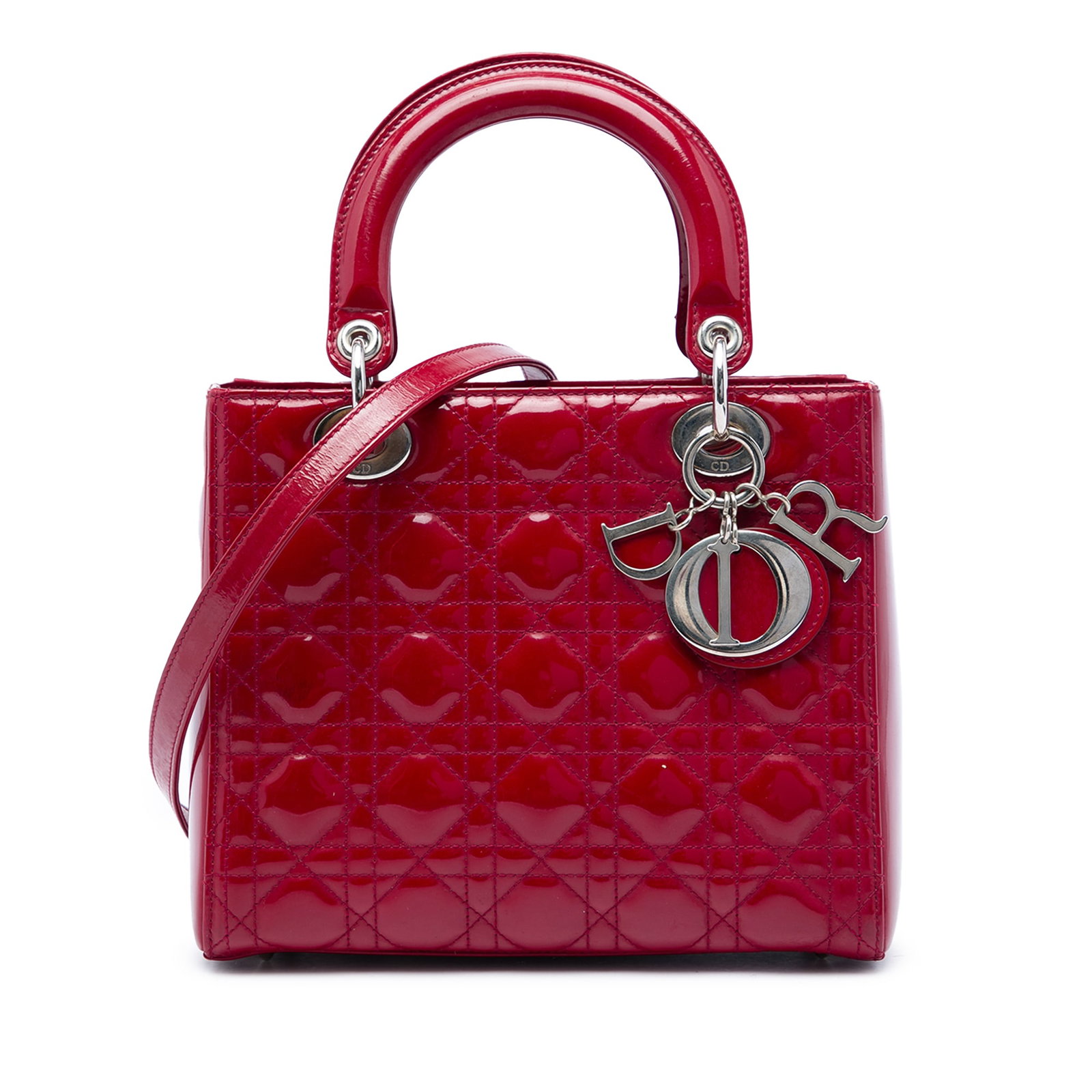 Dior Lady Dior Medium Red Patent Leather Cannage Handbag (1 of 5)