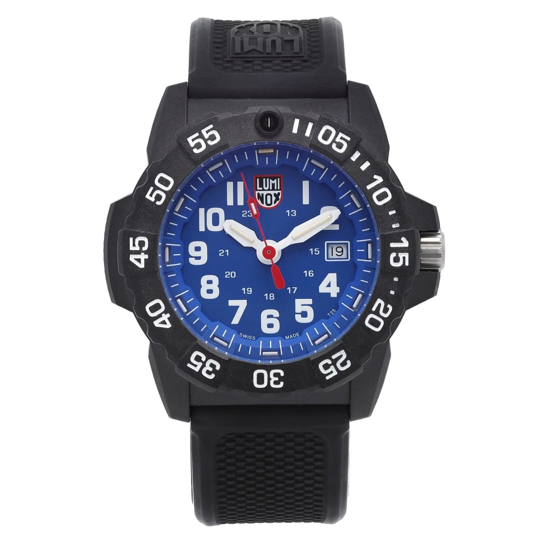 Luminox XS.3503.F Navy Seal mens quartz watch blue dial Carbonox 45mm: Luminox XS.3503.F Navy Seal mens quartz watch blue dial Carbonox 45mm Pre-owned Luminox Navy Seal wristwatch with a blue analog dial and black Carbonox case. This casual diver style watch features a u