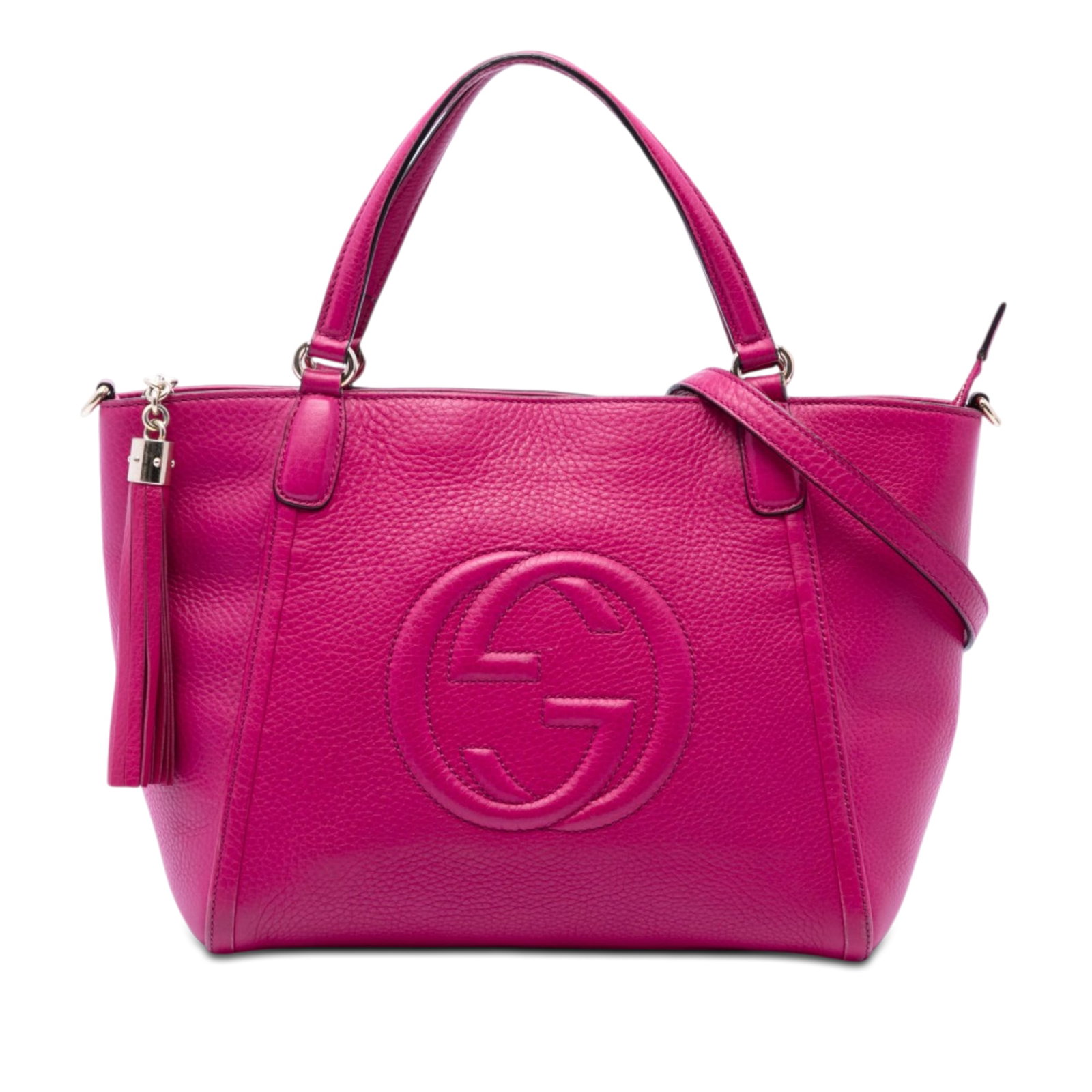 Gucci Soho Cellarius Small Calfskin Satchel Pink Leather: Gucci Soho Cellarius Small Calfskin Satchel Pink Leather A Gucci Soho Cellarius satchel crafted in pink calfskin leather with a structured silhouette. This bag features flat leather handles, a detacha