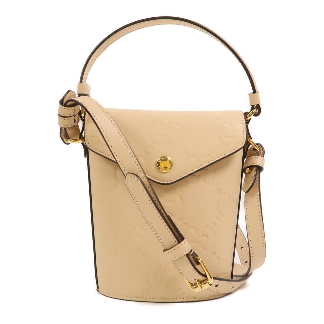 GUCCI Guccissima 772795 2 Way Shoulder Bag Beige Calfskin Leather: GUCCI Guccissima 772795 2 Way Shoulder Bag Beige Calfskin Leather A Gucci Guccissima 2-way shoulder bag in beige calfskin leather, model 772795. It features a beige exterior, gold hardware, and a stru