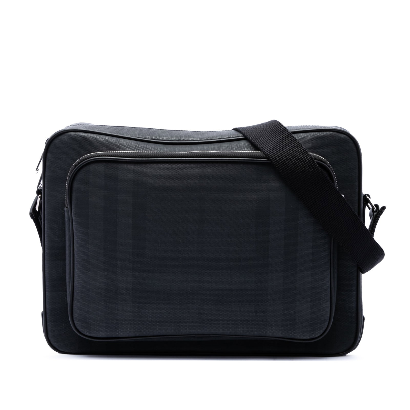 Burberry Marlon Messenger Bag in London Check Coated Canvas: Burberry Marlon Messenger Bag in London Check Coated Canvas Burberry London Check Marlon messenger bag in coated canvas with leather trim. This crossbody style features an adjustable flat strap, a top