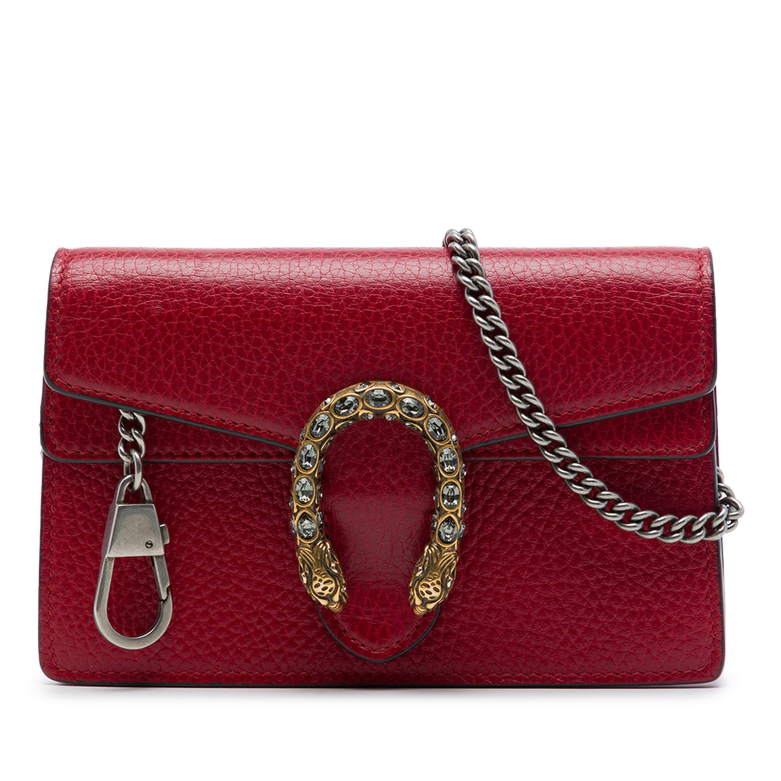 Gucci Dionysus Mini Leather Crossbody Bag Red: Gucci Dionysus Mini Leather Crossbody Bag Red Gucci Dionysus mini crossbody bag crafted in red calfskin leather. This compact design features a curb chain shoulder strap and a flap with snap closure. 