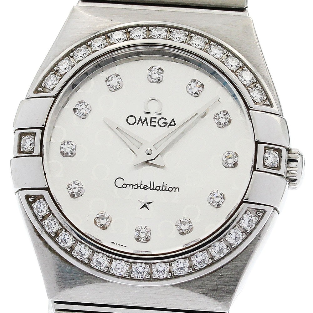 Omega Constellation Womens Quartz Watch Ref 123.15.24.60.52.001 Diamond Bezel: Omega Constellation Womens Quartz Watch Ref 123.15.24.60.52.001 Diamond Bezel OMEGA Constellation women's wristwatch with a diamond bezel and 12P dial design. This quartz model features a silver dial 
