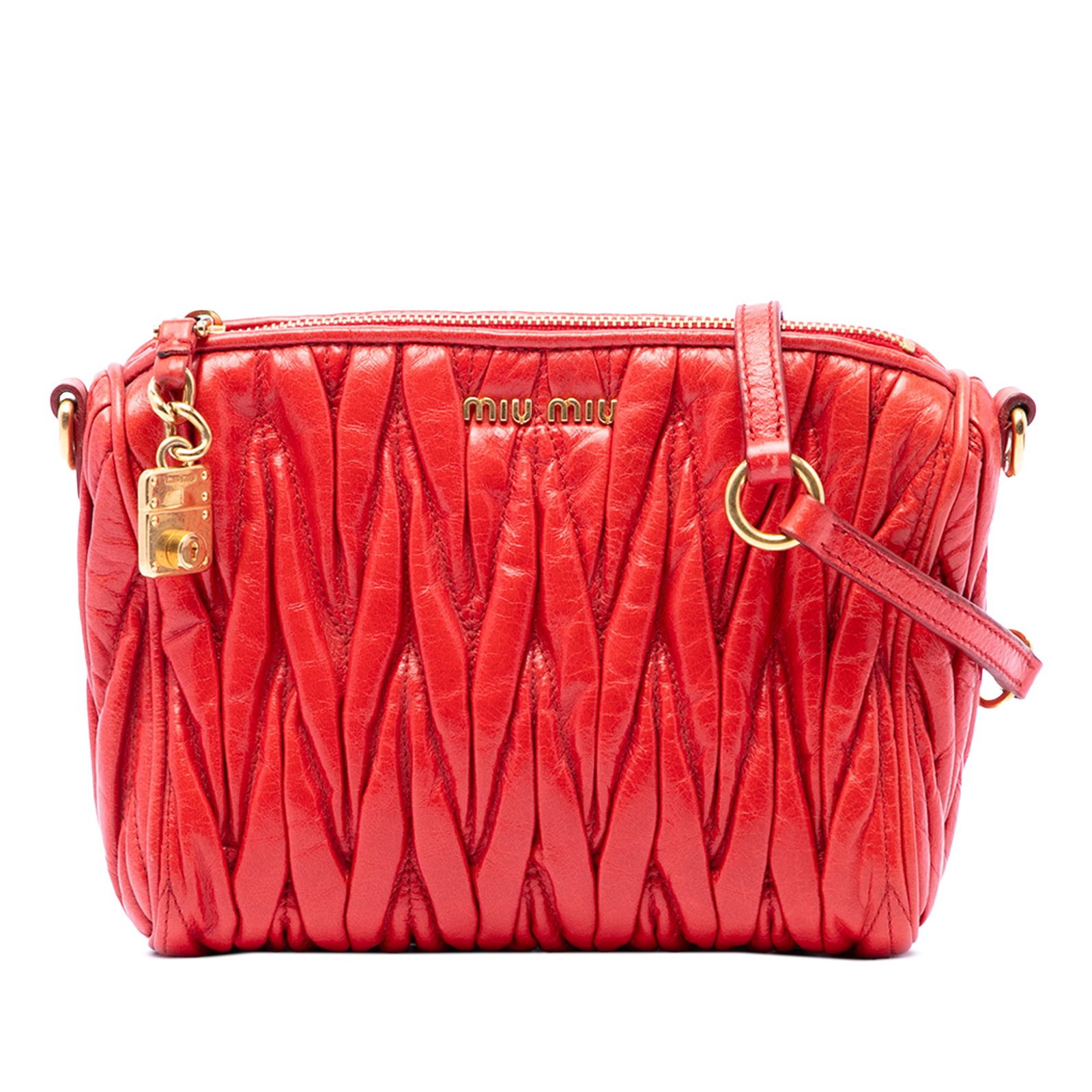 Red Leather Zip Shoulder Bag by Miu Miu Matelasse (1 of 6)