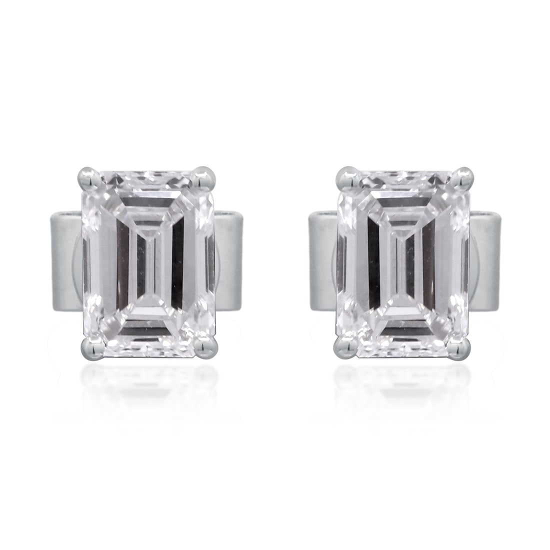 14K White Gold Emerald Cut Lab Grown Diamond Earrings 1.03 ctw: 14K White Gold Emerald Cut Lab Grown Diamond Earrings 1.03 ctw Pair of pre-owned earrings crafted in 14K white gold and set with lab-grown diamonds. The earrings feature emerald-shaped stones with a t