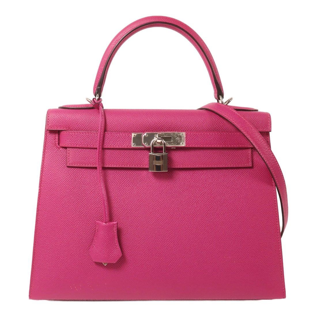 Hermes Kelly 28 Epsom Calfskin 2 Way Shoulder Bag Rose Purple PHW: Hermes Kelly 28 Epsom Calfskin 2 Way Shoulder Bag Rose Purple PHW Hermes Kelly 28 2-way shoulder bag in rose purple Veau Epsom leather. This women's bag is made in France and features palladium-tone h