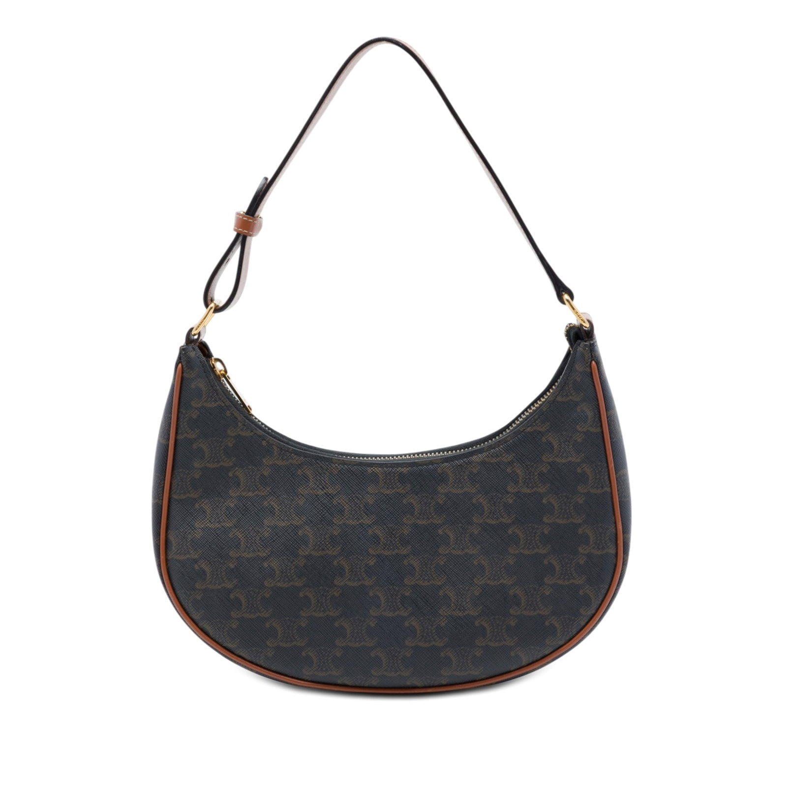 Celine Ava Medium Triomphe Shoulder Bag in Coated Canvas: Celine Ava Medium Triomphe Shoulder Bag in Coated Canvas This Celine Medium Triomphe Ava shoulder bag is crafted with a coated canvas body and a flat leather shoulder strap. The design features a top 