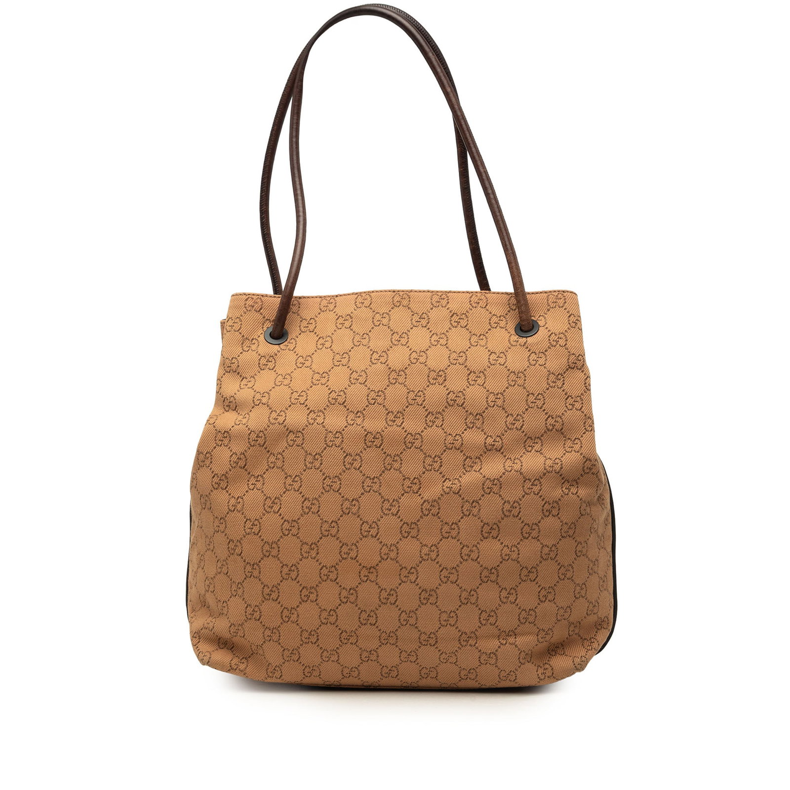 Gucci Gifford Tote Brown GG Canvas Handbag: Gucci Gifford Tote Brown GG Canvas Handbag A Gucci Gifford tote in brown GG canvas with leather trim and rolled leather straps. The open-top design includes an interior zip pocket and comes with a dus