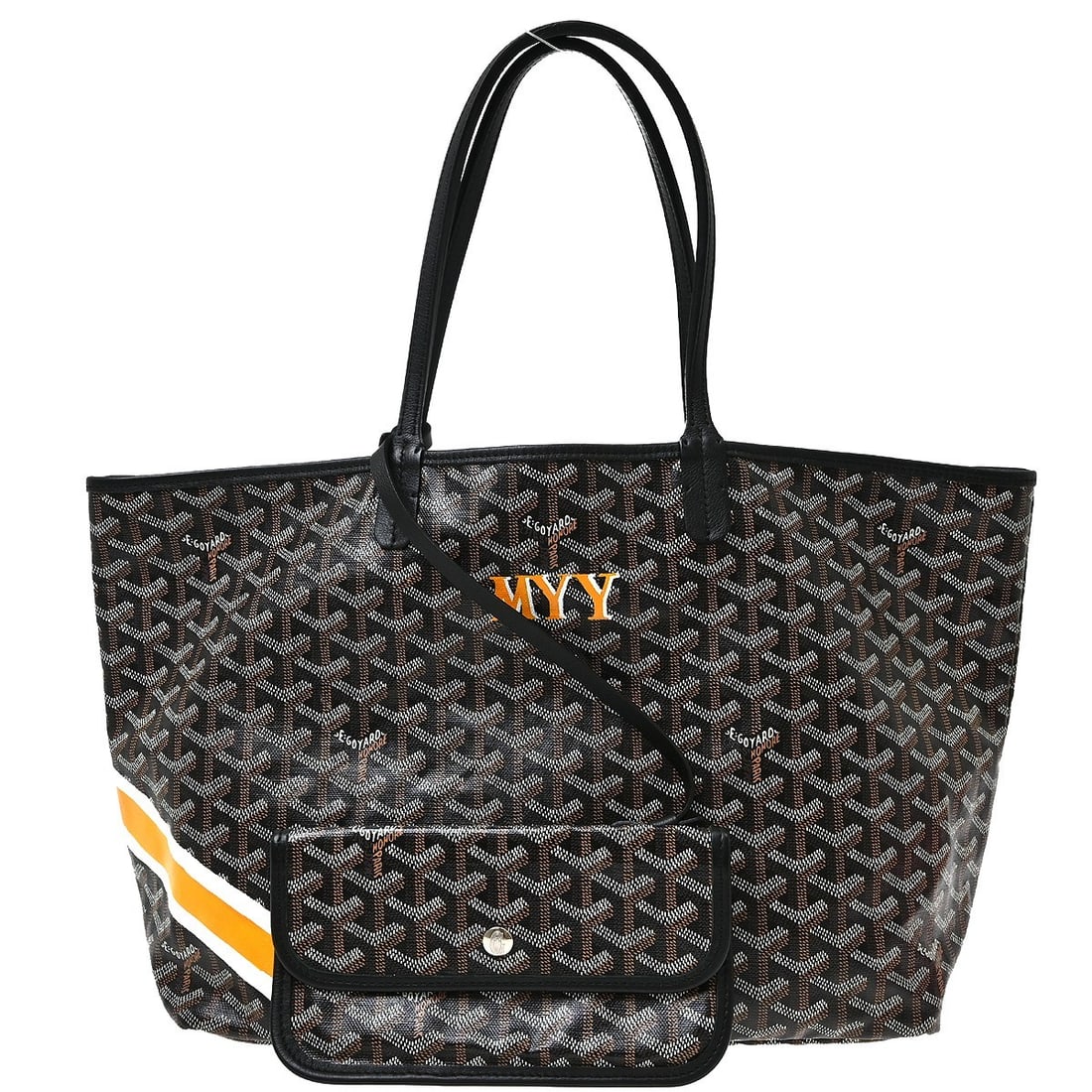 Goyard Saint Louis PM Black Coated Canvas Tote with Pouch: Goyard Saint Louis PM Black Coated Canvas Tote with Pouch Goyard Saint Louis PM tote bag in black Goyardine canvas with leather trim. This medium tote features logo accents, dual handles, and a matchi