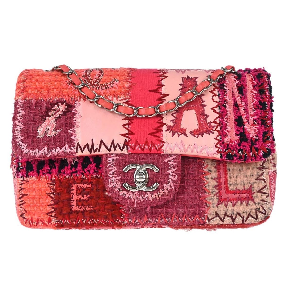 CHANEL Patchwork Single Flap Shoulder Bag Pink Tweed Leather (1 of 15)