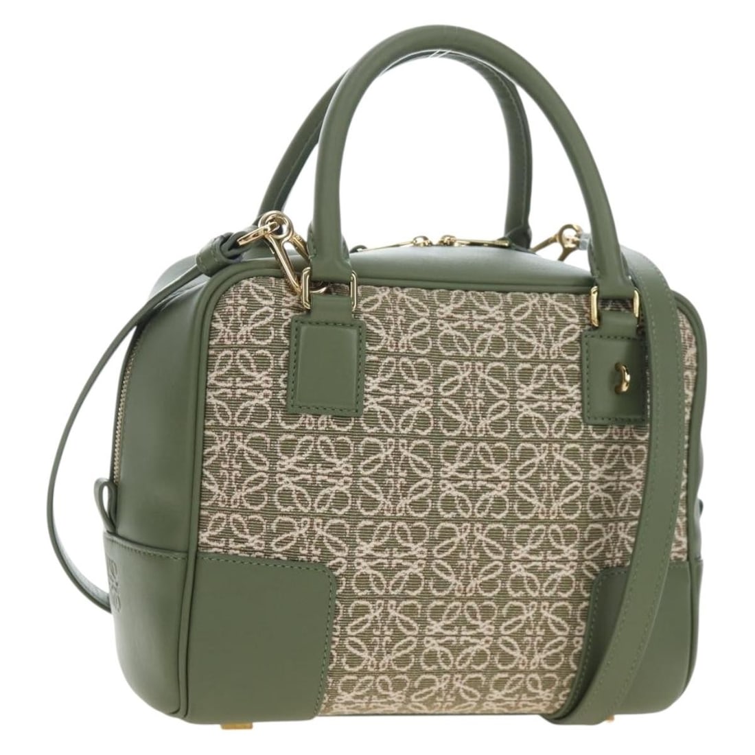 LOEWE Amazona 19 Canvas 2way Handbag Beige Gold with Strap: LOEWE Amazona 19 Canvas 2way Handbag Beige Gold with Strap LOEWE Amazona 19 2-way handbag in beige and gold canvas, designed for women and made in Spain. This bag includes a top handle and a detachabl