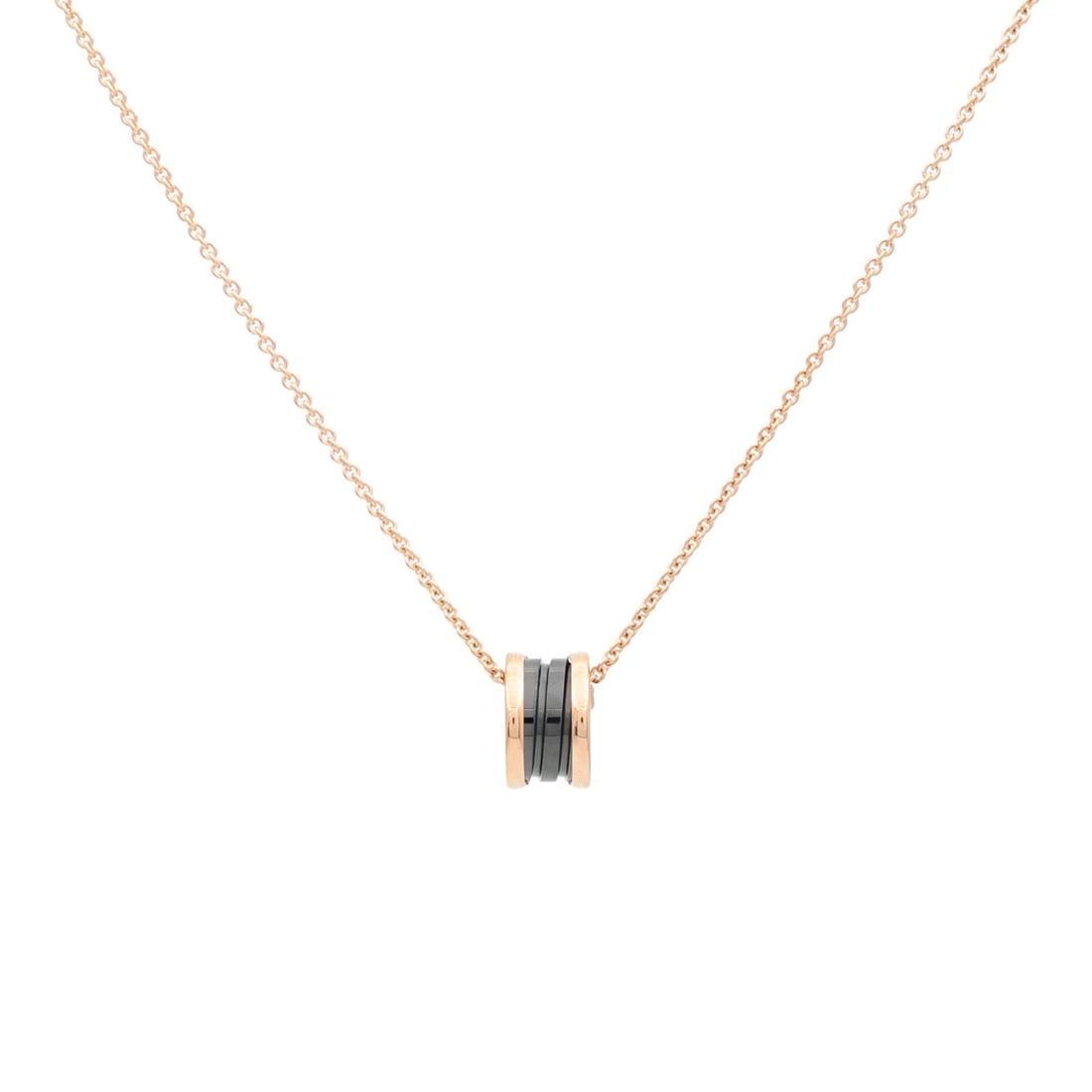 BVLGARI B-Zero 1 18K Rose Gold Necklace Black Accent: BVLGARI B-Zero 1 18K Rose Gold Necklace Black Accent BVLGARI B-Zero 1 necklace crafted in 18K pink gold with black detailing. This women's necklace is made in Italy and features the B-Zero 1 motif. It
