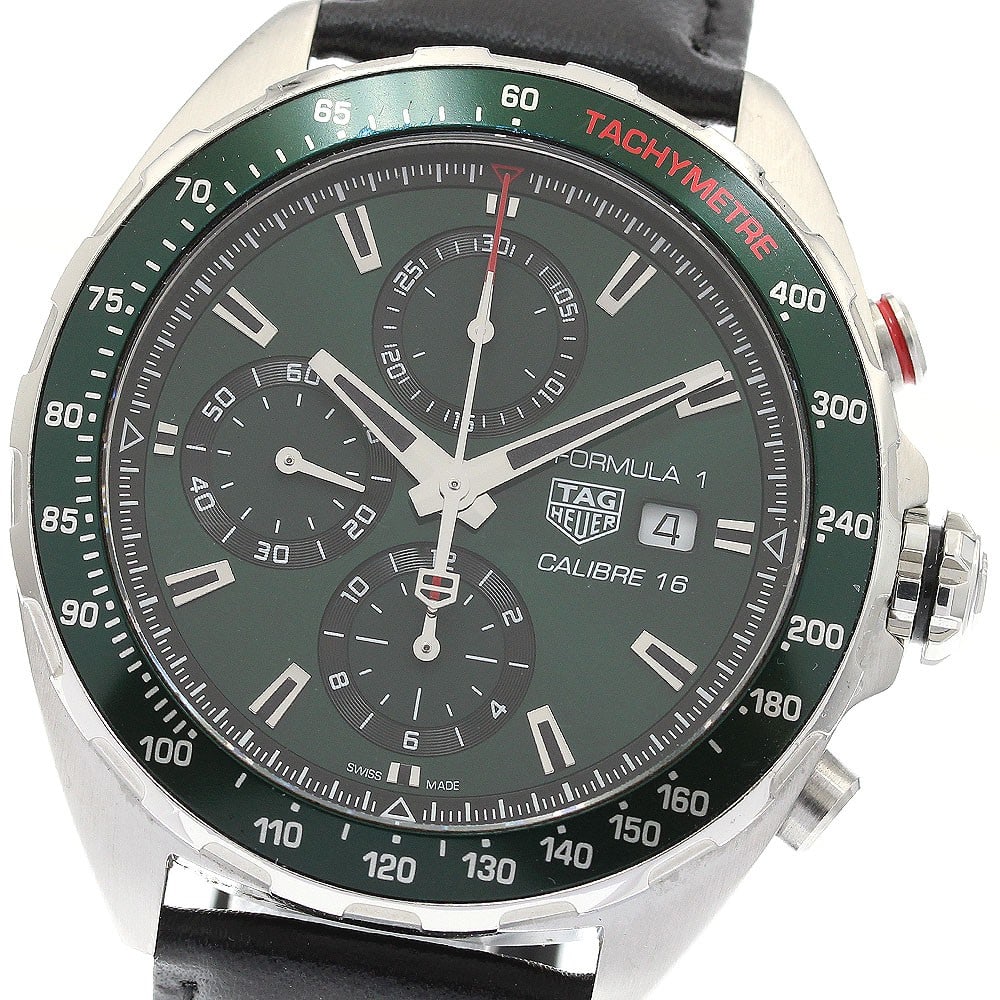 TAG Heuer Formula 1 CAZ2016 mens automatic chronograph watch: TAG Heuer Formula 1 CAZ2016 mens automatic chronograph watch TAG Heuer Formula 1 chronograph men's wristwatch with automatic Caliber 16 movement. This stainless steel watch features a green dial with 
