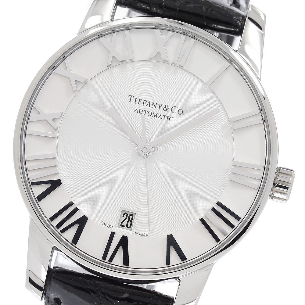 Tiffany Co Atlas Dome Automatic Date Mens Wristwatch Ref Z1800.68.10A21A50A: Tiffany Co Atlas Dome Automatic Date Mens Wristwatch Ref Z1800.68.10A21A50A Tiffany & Co. Atlas Dome automatic men's wristwatch with a silver dial, stainless steel case, and date display. This Swiss-m