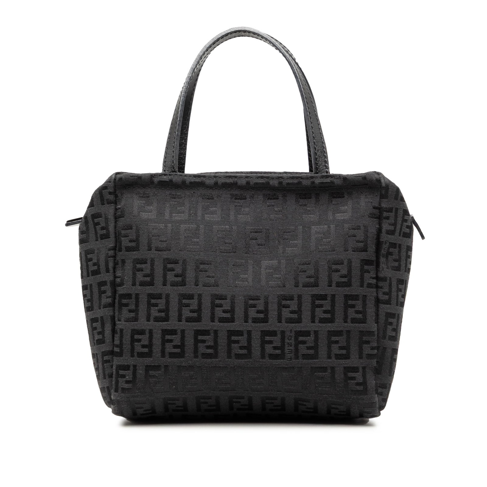 Fendi Mini Zucchino black canvas handbag: Fendi Mini Zucchino black canvas handbag Compact and practical, this Fendi Mini Zucchino canvas handbag features a canvas body, flat leather handles, a top zip closure, and an interior slip pocket. Ma