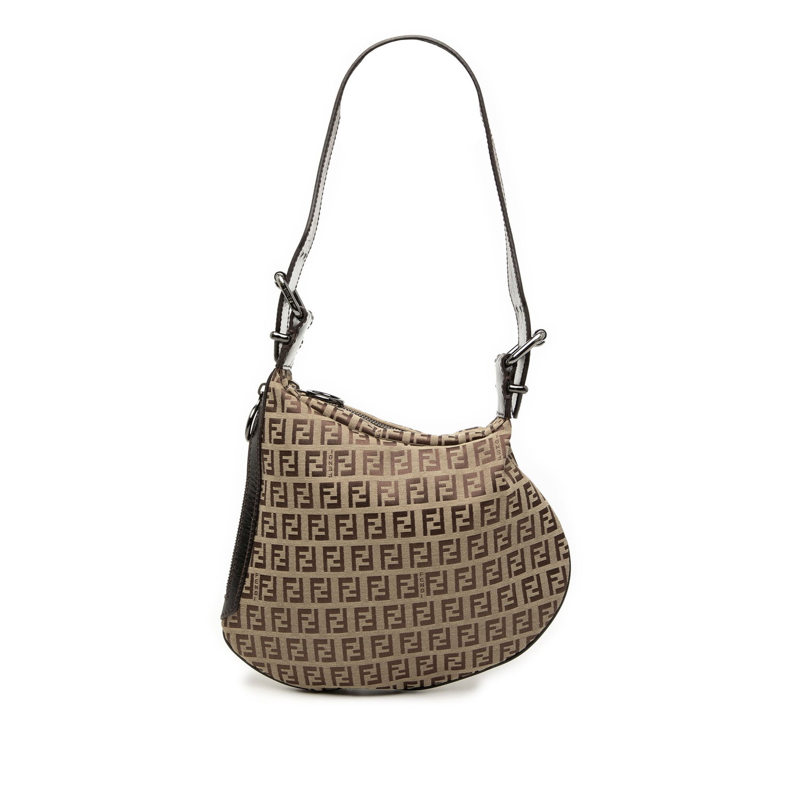 Fendi Zucchino Oyster beige canvas shoulder bag: Fendi Zucchino Oyster beige canvas shoulder bag This Fendi Zucchino Oyster Shoulder Bag features a beige canvas body with leather trim, a flat leather strap, and both top and side zip closures. The ba