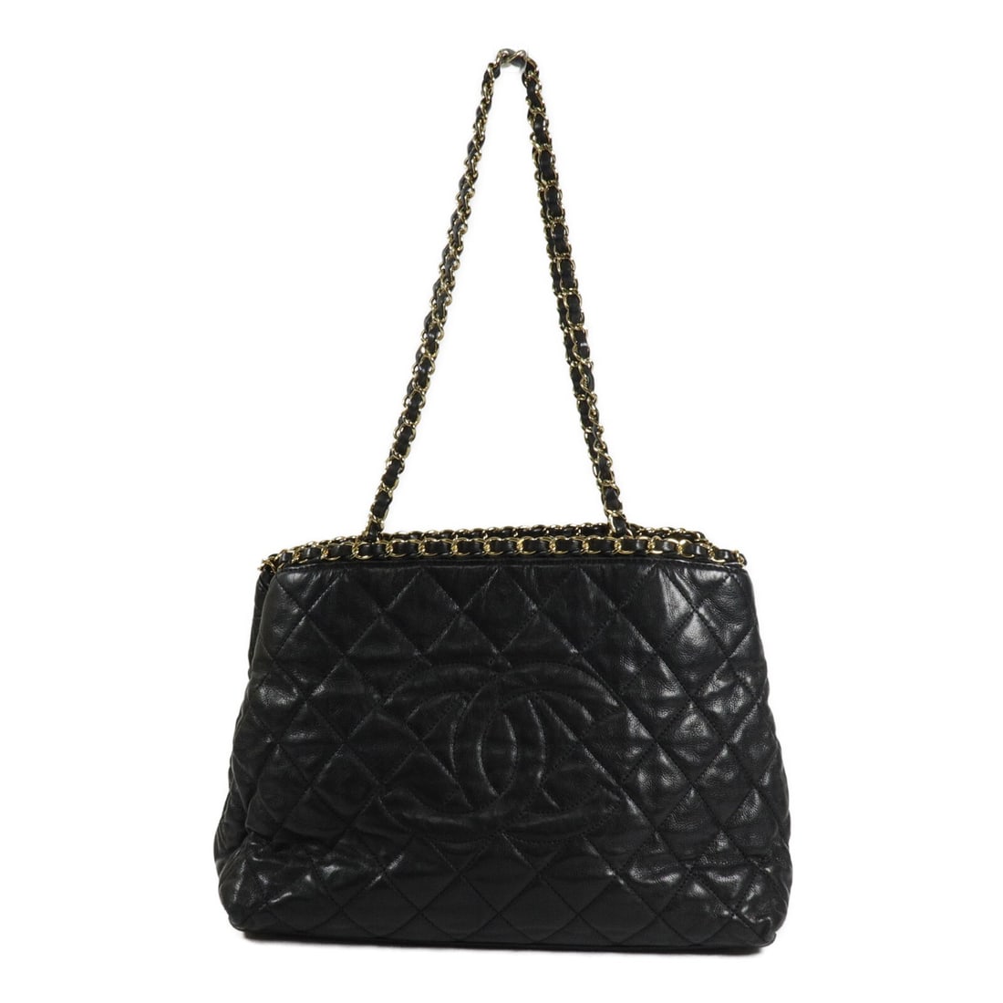 CHANEL Chain Me Tote Shoulder Bag Black Calfskin CC GHW: CHANEL Chain Me Tote Shoulder Bag Black Calfskin CC GHW Chanel Chain Me Tote shoulder bag in black calfskin leather with CC detailing and chain shoulder straps. This women's bag features a structured 