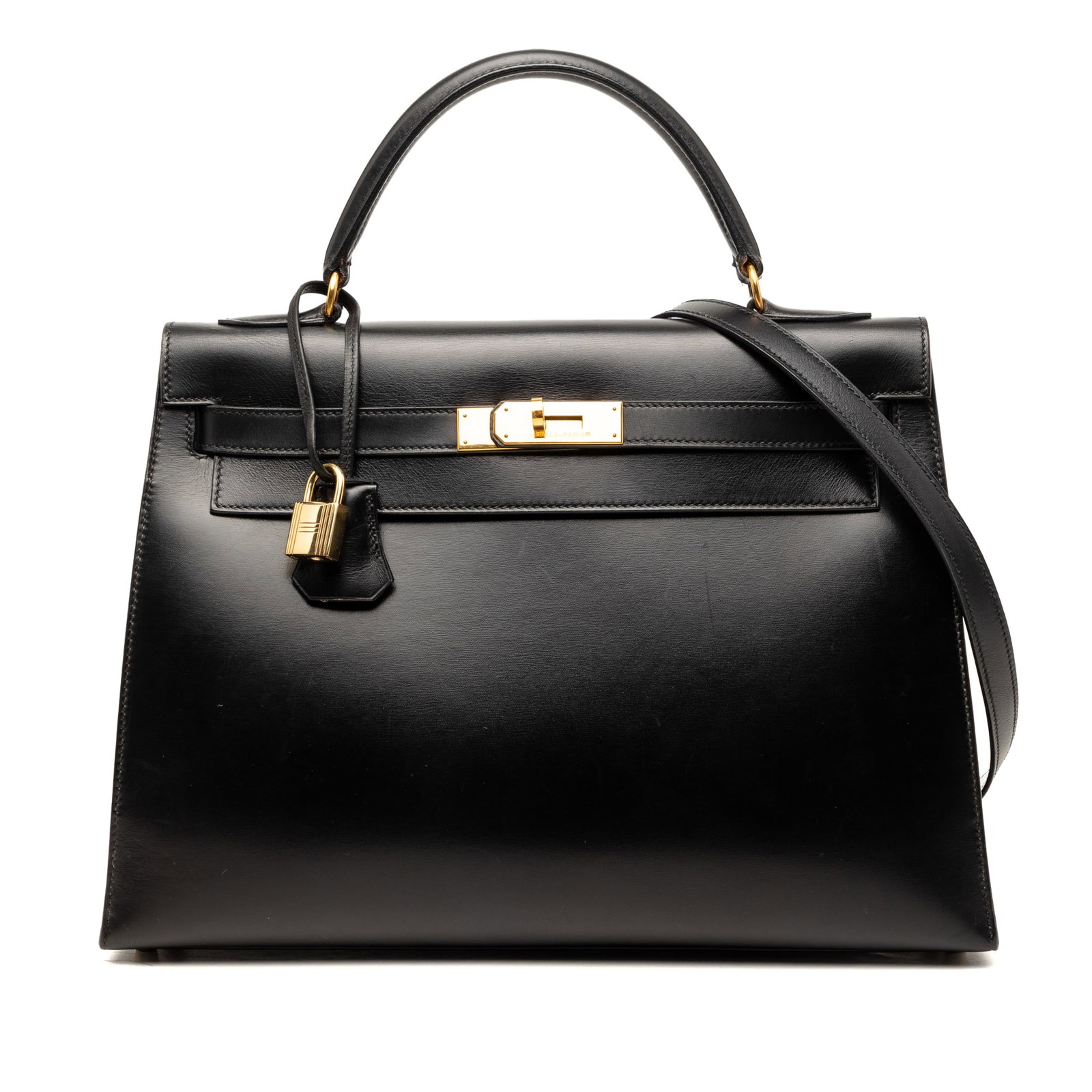 Hermes Kelly Sellier 32 Box Calf Leather Handbag Noir (1 of 7)