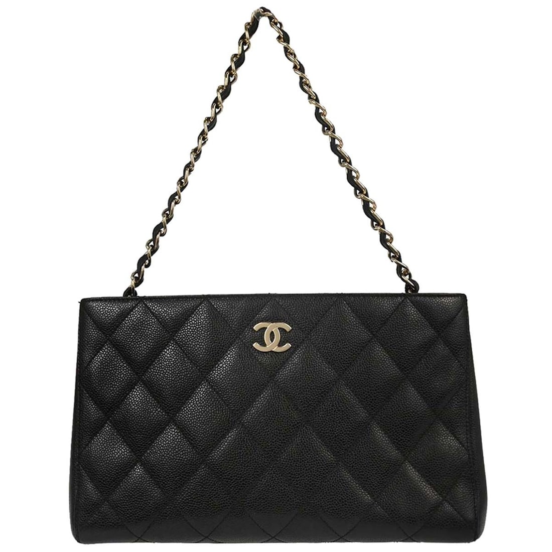 CHANEL Matelasse Medium Tote Bag Black Caviar Skin Leather: CHANEL Matelasse Medium Tote Bag Black Caviar Skin Leather Chanel tote handbag in black caviar skin leather with a matelasse quilted design and top handles. This medium bag features a magnetic closure