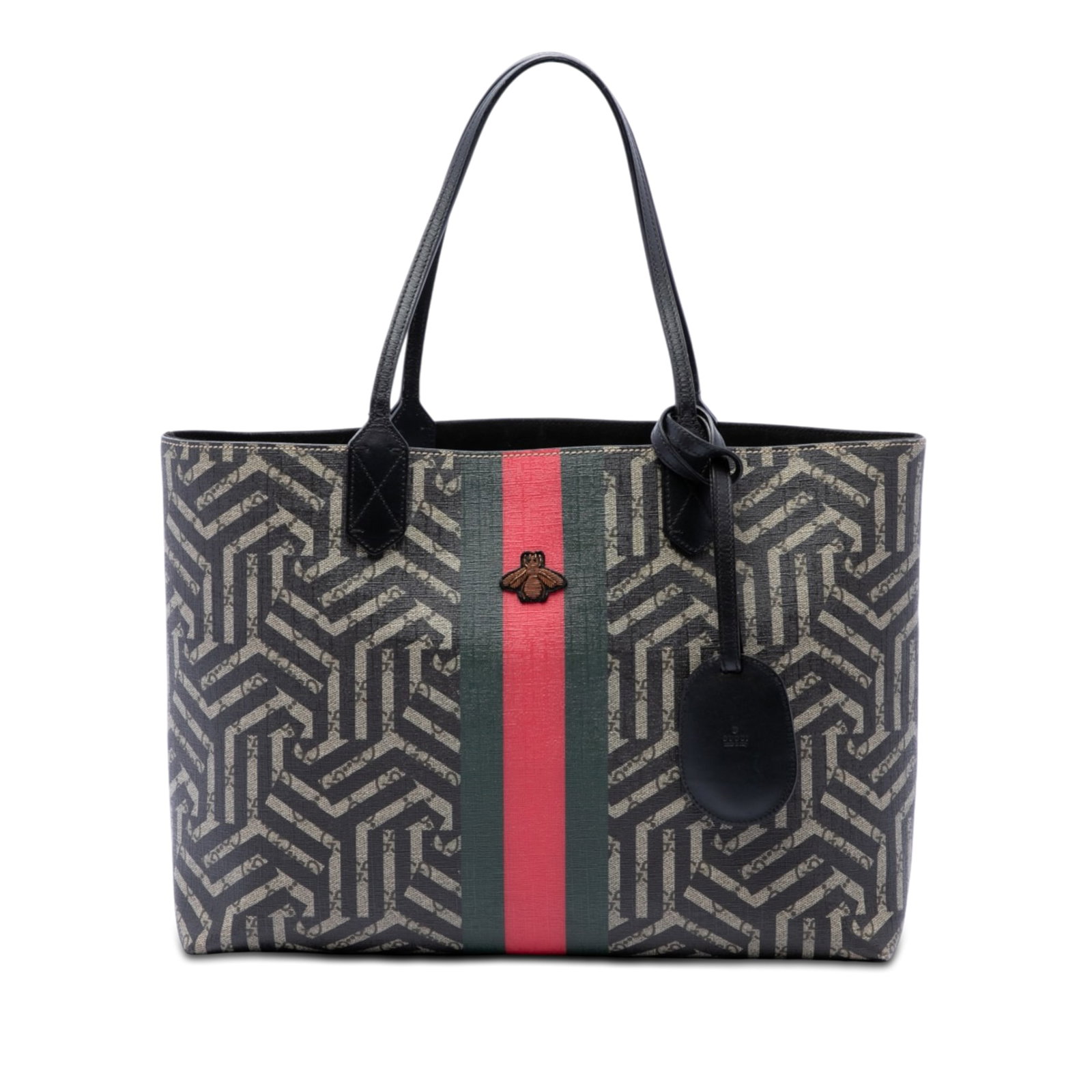 Gucci GG Supreme Caleido Web Fabric Tote Bag: Gucci GG Supreme Caleido Web Fabric Tote Bag Gucci GG Supreme Caleido Web Tote in beige with a printed coated canvas body, flat leather handles, an open top, and interior zip and slip pockets. Made in