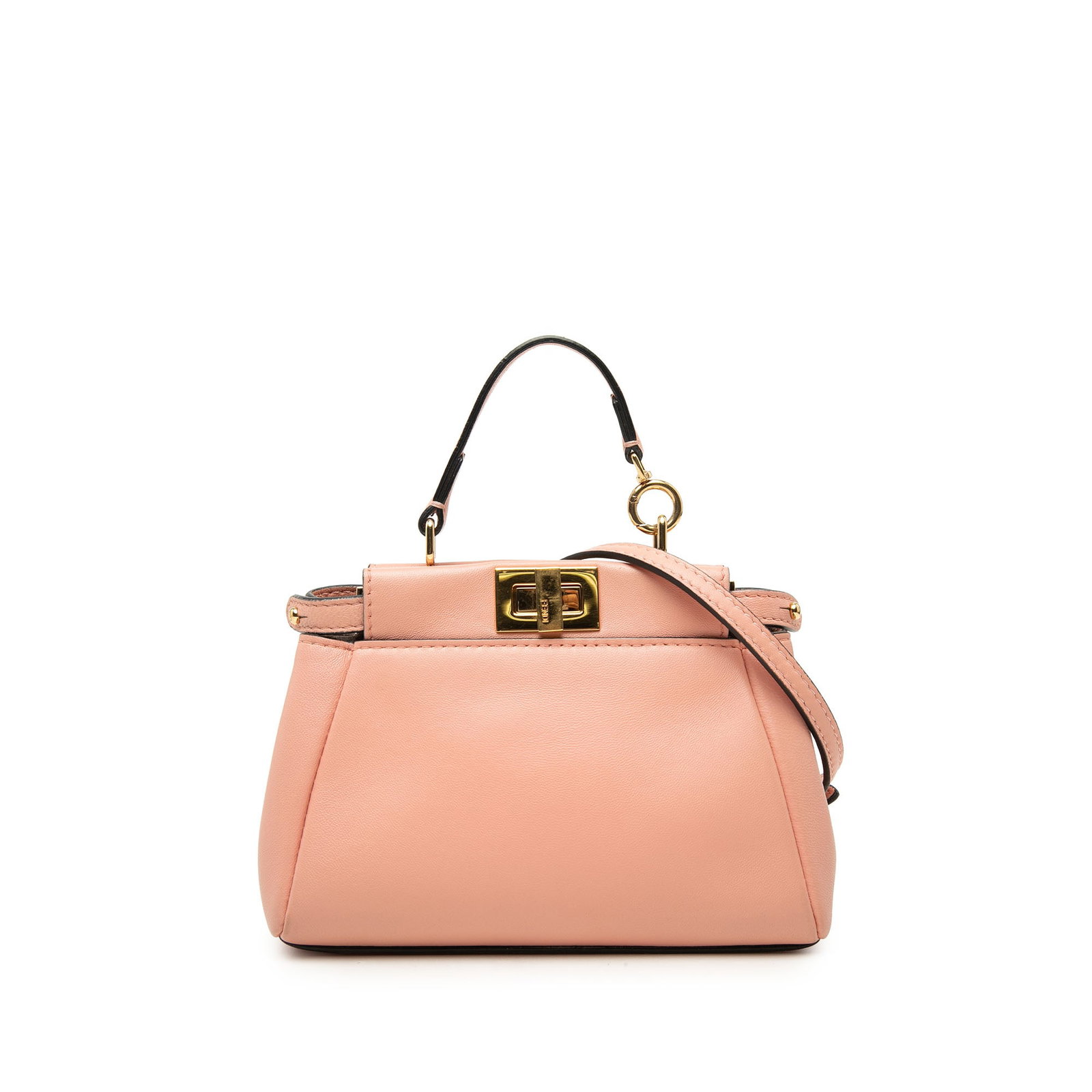 Fendi Peekaboo Micro Leather Satchel Pink Italy: Fendi Peekaboo Micro Leather Satchel Pink Italy A compact Fendi Micro Peekaboo satchel crafted in pink leather. This bag features a flat top handle, a detachable and adjustable flat leather strap, a t