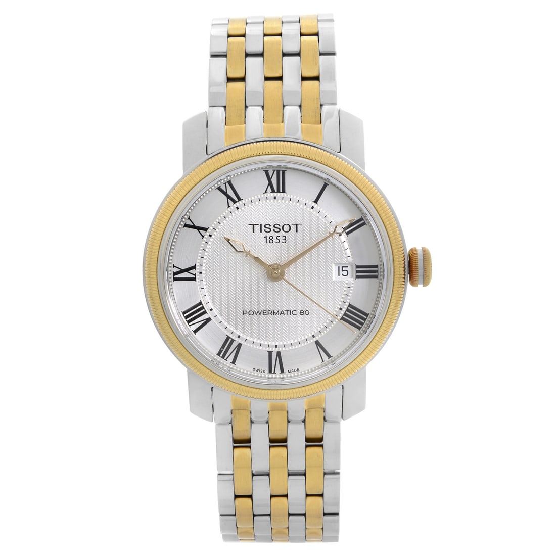 Tissot Bridgeport automatic mens wristwatch 40mm two tone steel: Tissot Bridgeport automatic mens wristwatch 40mm two tone steel Tissot Bridgeport men's automatic wristwatch with a polished stainless steel case and two-tone stainless steel bracelet. This dress watc