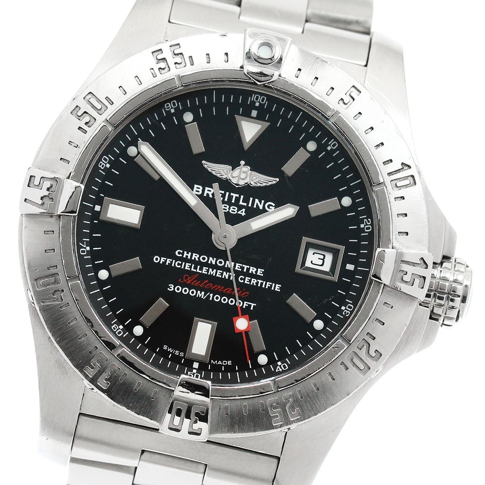 Breitling Avenger Seawolf A17330 mens automatic date wristwatch: Breitling Avenger Seawolf A17330 mens automatic date wristwatch Breitling Avenger Seawolf automatic men's wristwatch with a black dial, stainless steel case and stainless steel bracelet. Features a da