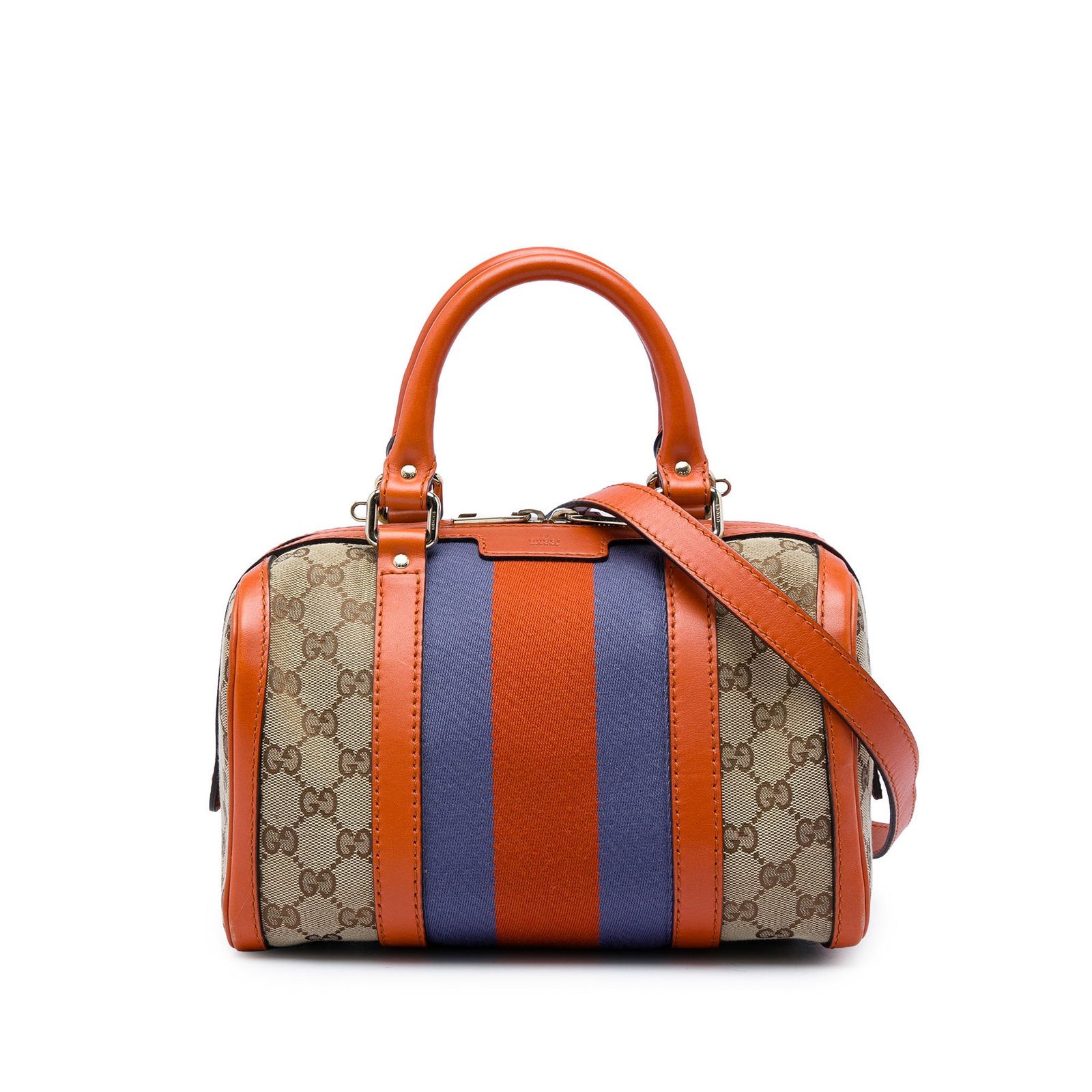 Gucci Joy Boston Satchel Small GG Canvas Beige Bag: Gucci Joy Boston Satchel Small GG Canvas Beige Bag Gucci Small GG Canvas Web Joy Boston Bag in beige canvas with leather trim and signature web detail. This satchel features rolled leather handles, a 