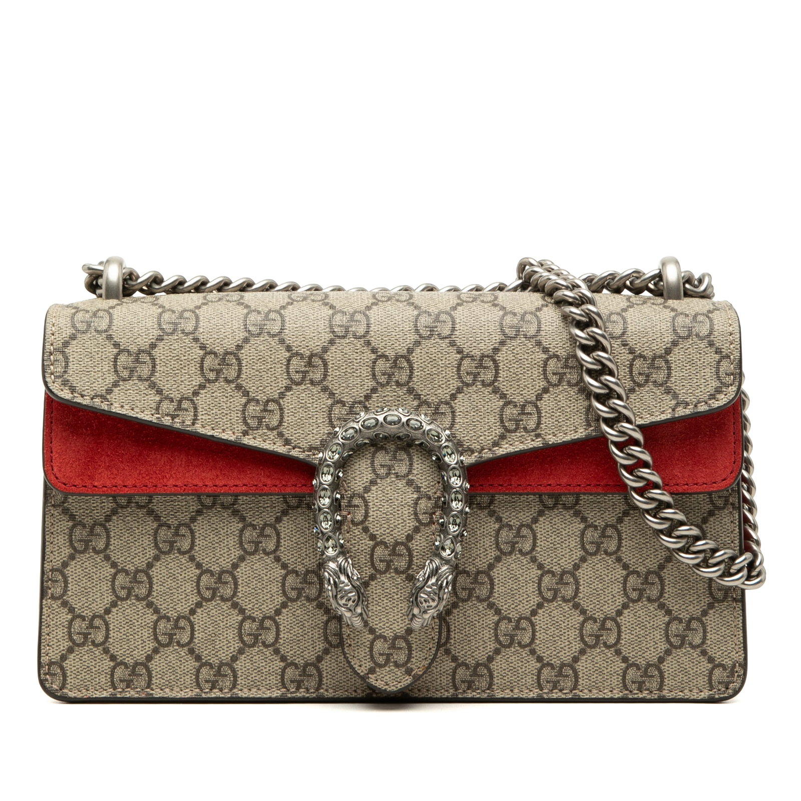 Gucci Dionysus Medium GG Supreme Crossbody Bag Beige: Gucci Dionysus Medium GG Supreme Crossbody Bag Beige Gucci Medium GG Supreme Dionysus Crossbody bag crafted with a coated canvas body, suede leather trim, a silver-tone chain strap, and a top flap wit
