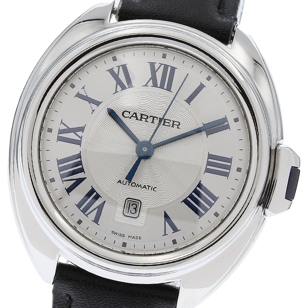 Cartier Cle de Cartier WSCL0016 Automatic Date Wristwatch for Women: Cartier Cle de Cartier WSCL0016 Automatic Date Wristwatch for Women Cartier Cle de Cartier date automatic women's wristwatch with a stainless steel case, silver dial, and leather aftermarket belt. The