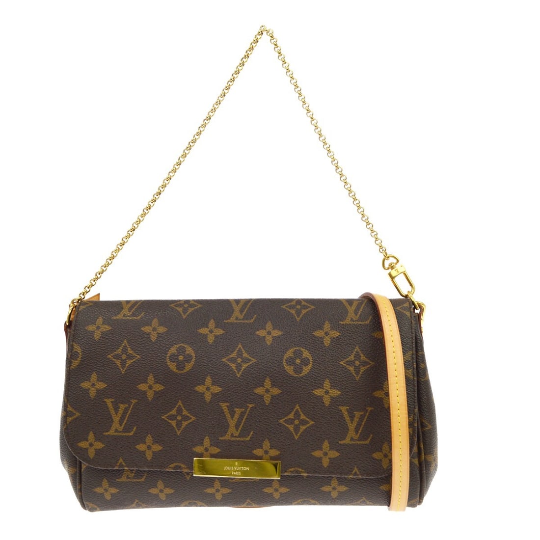 Louis Vuitton Favorite MM Monogram Canvas Shoulder Bag M40718: Louis Vuitton Favorite MM Monogram Canvas Shoulder Bag M40718 Louis Vuitton Favorite MM shoulder bag in brown Monogram canvas with a magnetic closure and leather strap. This vintage women's bag shows 