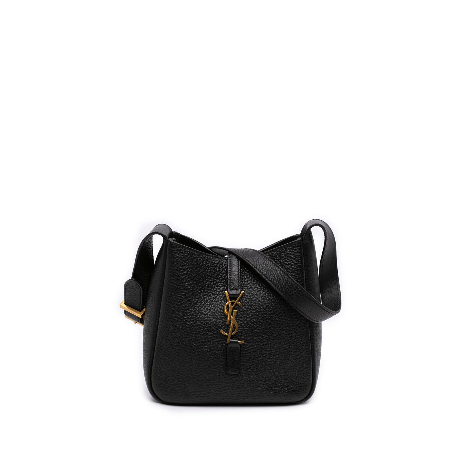 Saint Laurent Le 5 a 7 Baby Soft Hobo Black Leather: Saint Laurent Le 5 a 7 Baby Soft Hobo Black Leather Saint Laurent Baby Le 5 a 7 Soft Hobo in black grained calfskin leather with a supple silhouette. This bag features an adjustable flat leather strap