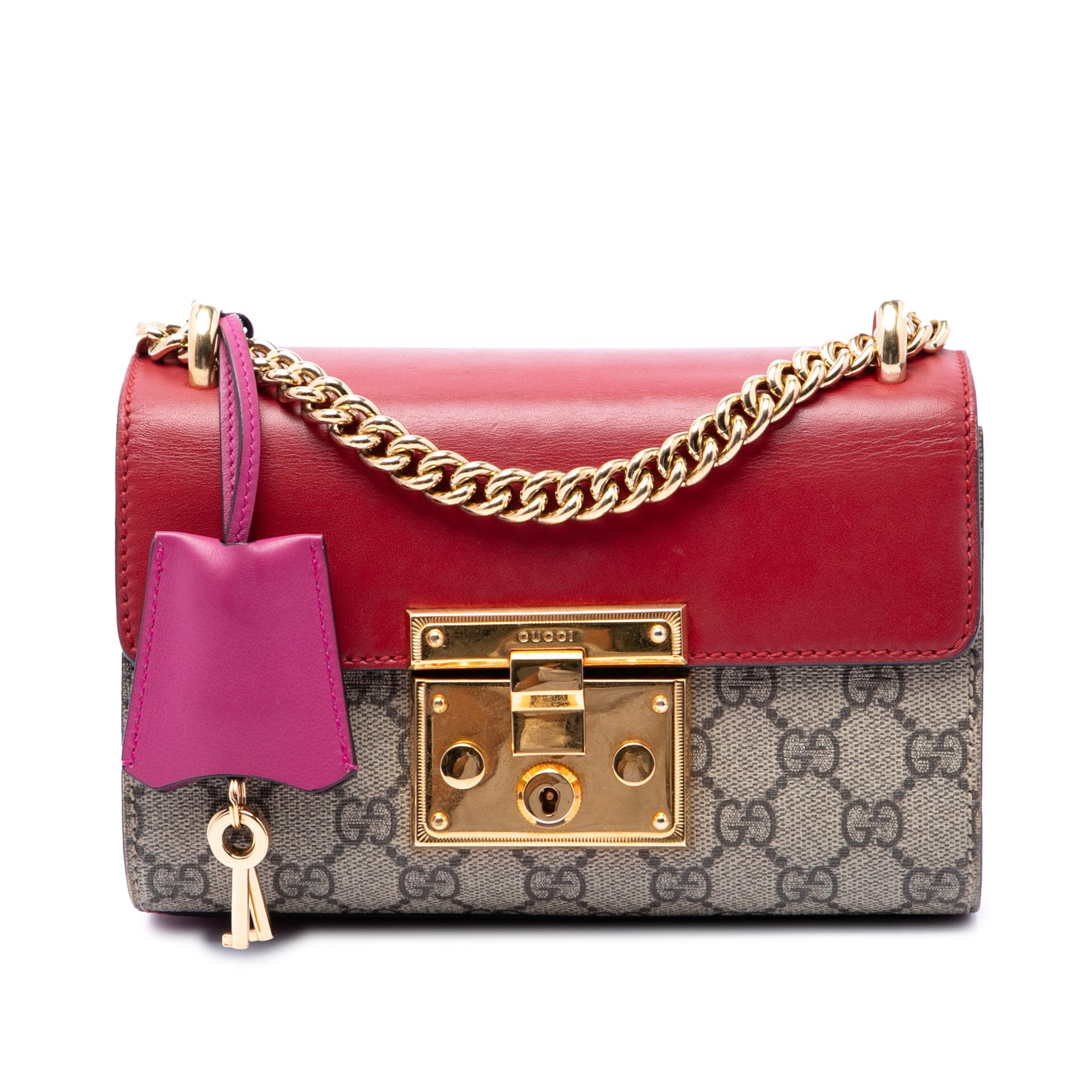 Gucci Padlock Small GG Supreme Crossbody Bag Beige: Gucci Padlock Small GG Supreme Crossbody Bag Beige Gucci Small GG Supreme Padlock Crossbody in beige with a coated canvas body and leather trim. The bag features a curb chain shoulder strap, a leather