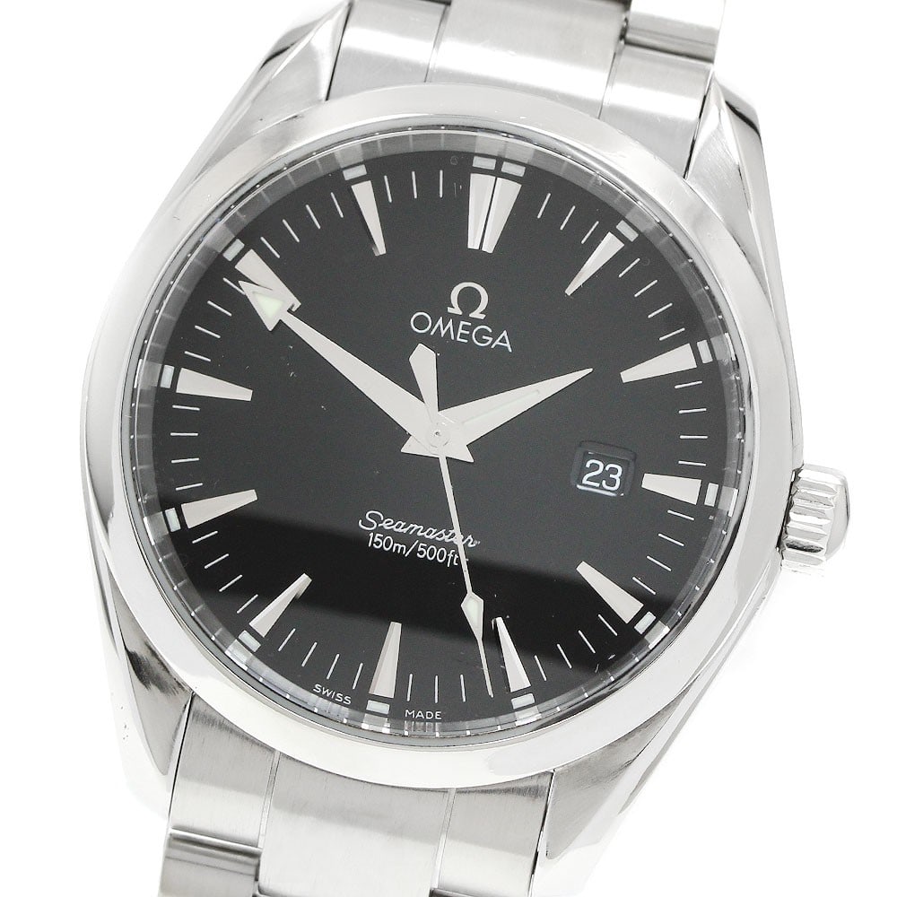 OMEGA Seamaster Aqua Terra 2517.50 mens quartz date watch: OMEGA Seamaster Aqua Terra 2517.50 mens quartz date watch OMEGA Seamaster Aqua Terra men's wristwatch with a black dial, quartz movement, and date display. This stainless steel watch is offered as wat
