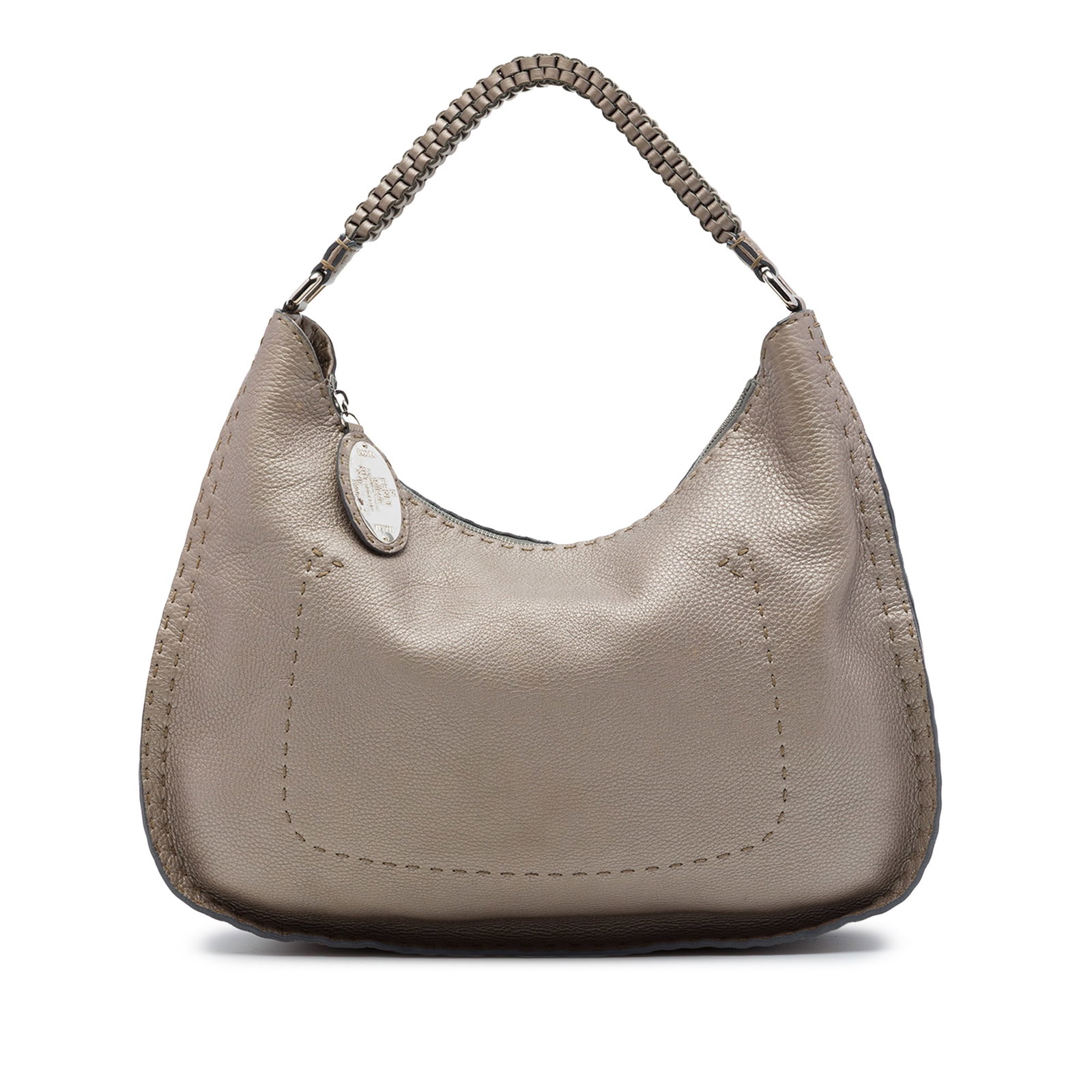 Fendi Selleria Metallic Pebbled Leather Shoulder Bag Brown (1 of 6)