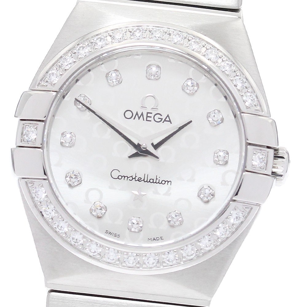 OMEGA Constellation ladies quartz wristwatch ref 123.15.24.60.52.001 diamond bezel: OMEGA Constellation ladies quartz wristwatch ref 123.15.24.60.52.001 diamond bezel OMEGA Constellation ladies wristwatch with a diamond bezel and 12P silver dial. This quartz model features a stainles