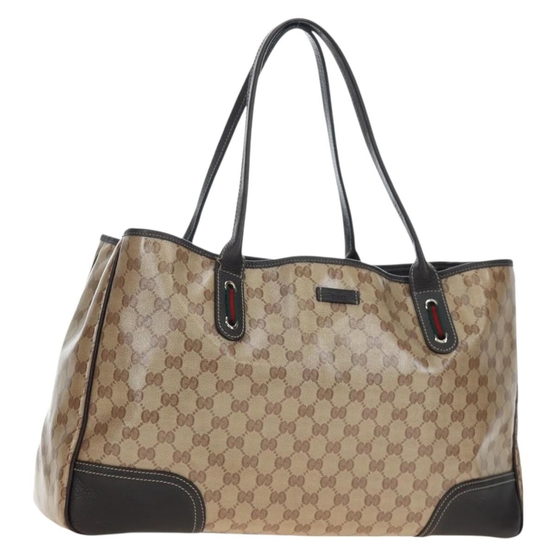 Gucci 293589 GG Crystal coated canvas tote beige gold tone: Gucci 293589 GG Crystal coated canvas tote beige gold tone Gucci GG Crystal tote bag in beige and gold tone coated canvas. This women's tote includes a dust bag and shows reasonable wear and tear with