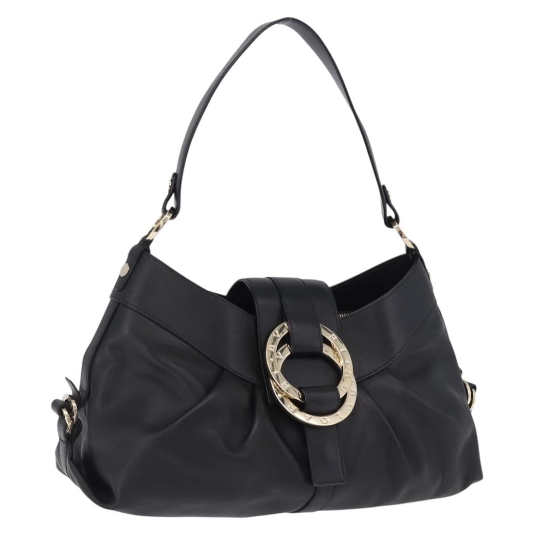 BVLGARI Chandra Leather Handbag Black and Gold Italy: BVLGARI Chandra Leather Handbag Black and Gold Italy Bvlgari Chandra handbag in black and gold leather, made in Italy. This women's handbag includes only the item shown; the original box and dust bag 