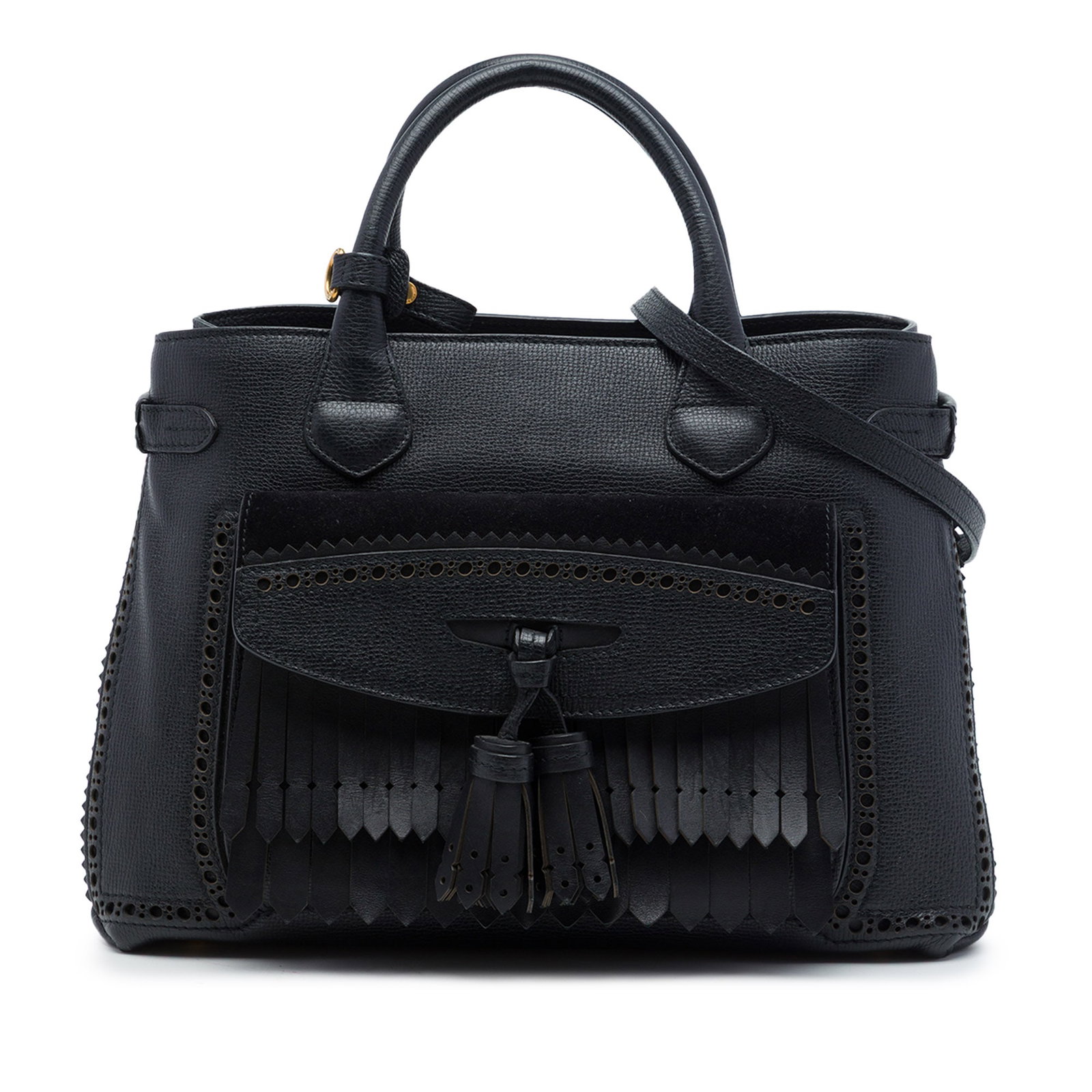 Burberry Banner Satchel Medium Grained Calfskin with Brogue Fringe (1 of 7)