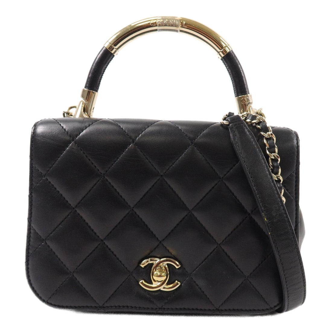 CHANEL Carry Chic Flap 2 Way Shoulder Bag Black Lambskin GHW: CHANEL Carry Chic Flap 2 Way Shoulder Bag Black Lambskin GHW Chanel Carry Chic Flap Bag in black lambskin leather with a CC turn-lock closure and 2-way shoulder design. This women's bag features an ex