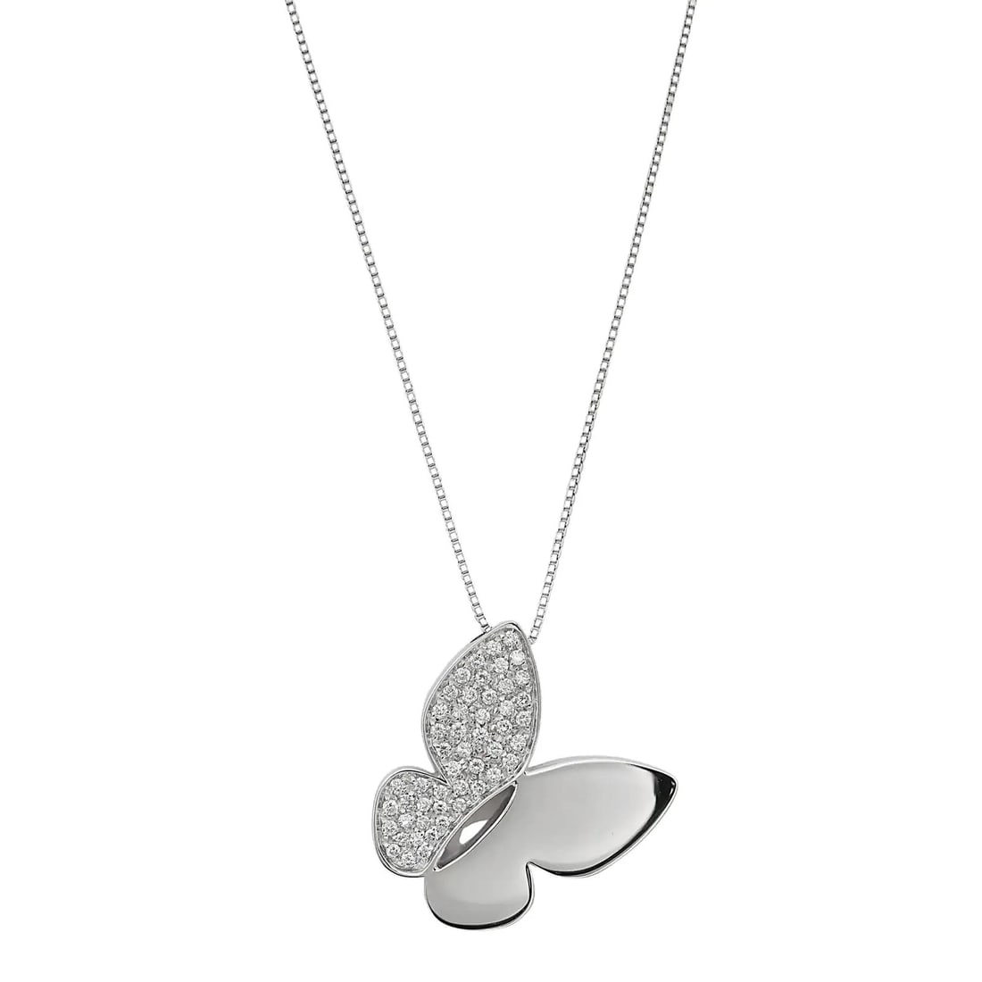 Salvini 18K White Gold Butterfly Diamond Pendant Necklace 0.51ctw: Salvini 18K White Gold Butterfly Diamond Pendant Necklace 0.51ctw Authentic Salvini butterfly pendant necklace in 18K white gold with a polished butterfly design accented by pave-set natural round dia
