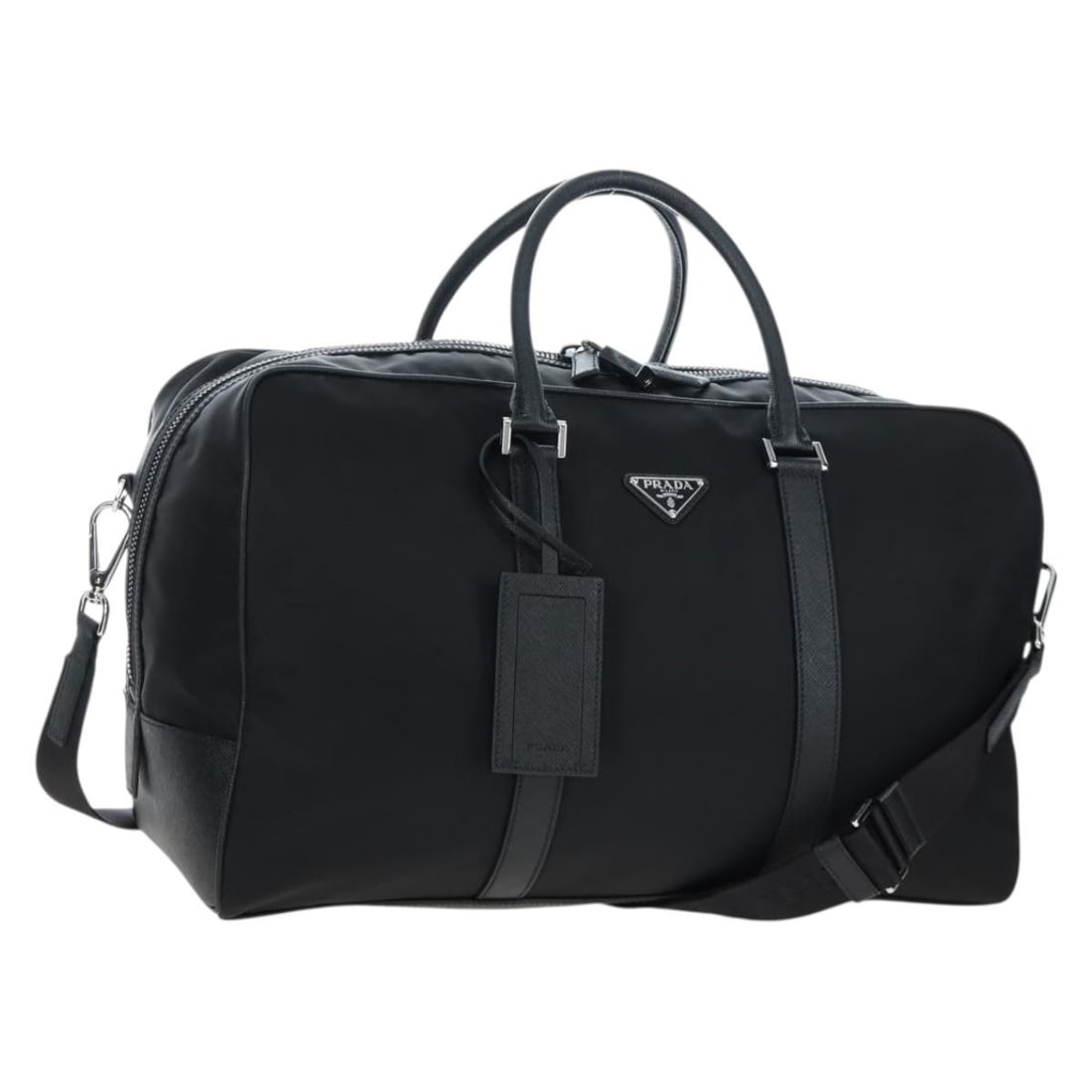 PRADA 2VC007 nylon Boston bag black silver with strap (1 of 18)