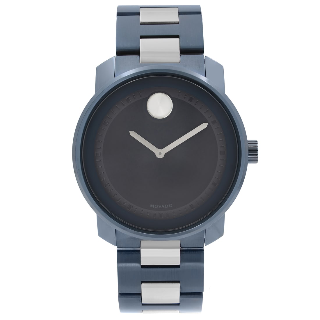 Movado Bold 42.5mm Blue Ion-Plated Stainless Steel Watch 3600422: Movado Bold 42.5mm Blue Ion-Plated Stainless Steel Watch 3600422 Introducing the Movado Bold Men's Watch, a striking timepiece that seamlessly blends style and functionality. This watch features a 42.