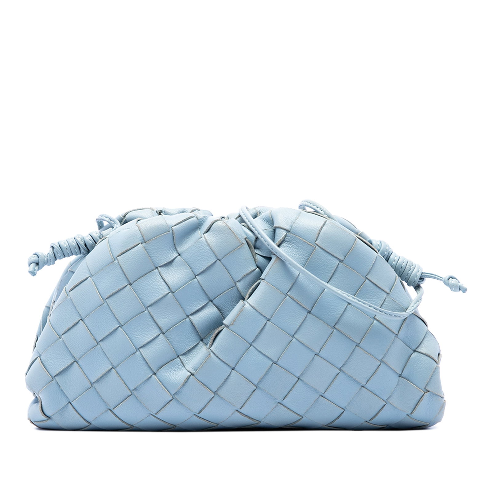 Blue Leather Crossbody Bottega Veneta The Mini Pouch Intrecciato: Blue Leather Crossbody Bottega Veneta The Mini Pouch Intrecciato A compact Bottega Veneta crossbody bag crafted in blue woven leather with the signature Intrecciato look. The design features a flat le