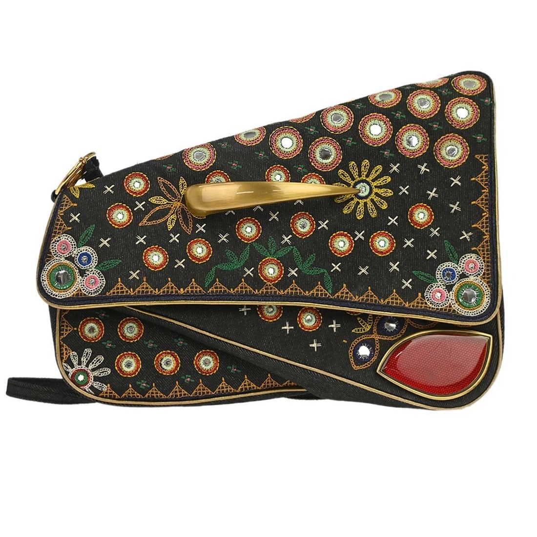 Dior Saddle Shoulder Bag in Navy Denim with Embroidery: Dior Saddle Shoulder Bag in Navy Denim with Embroidery Christian Dior Saddle shoulder bag in navy denim with embroidery and a zip closure. Designed for women, this medium bag features a shoulder strap
