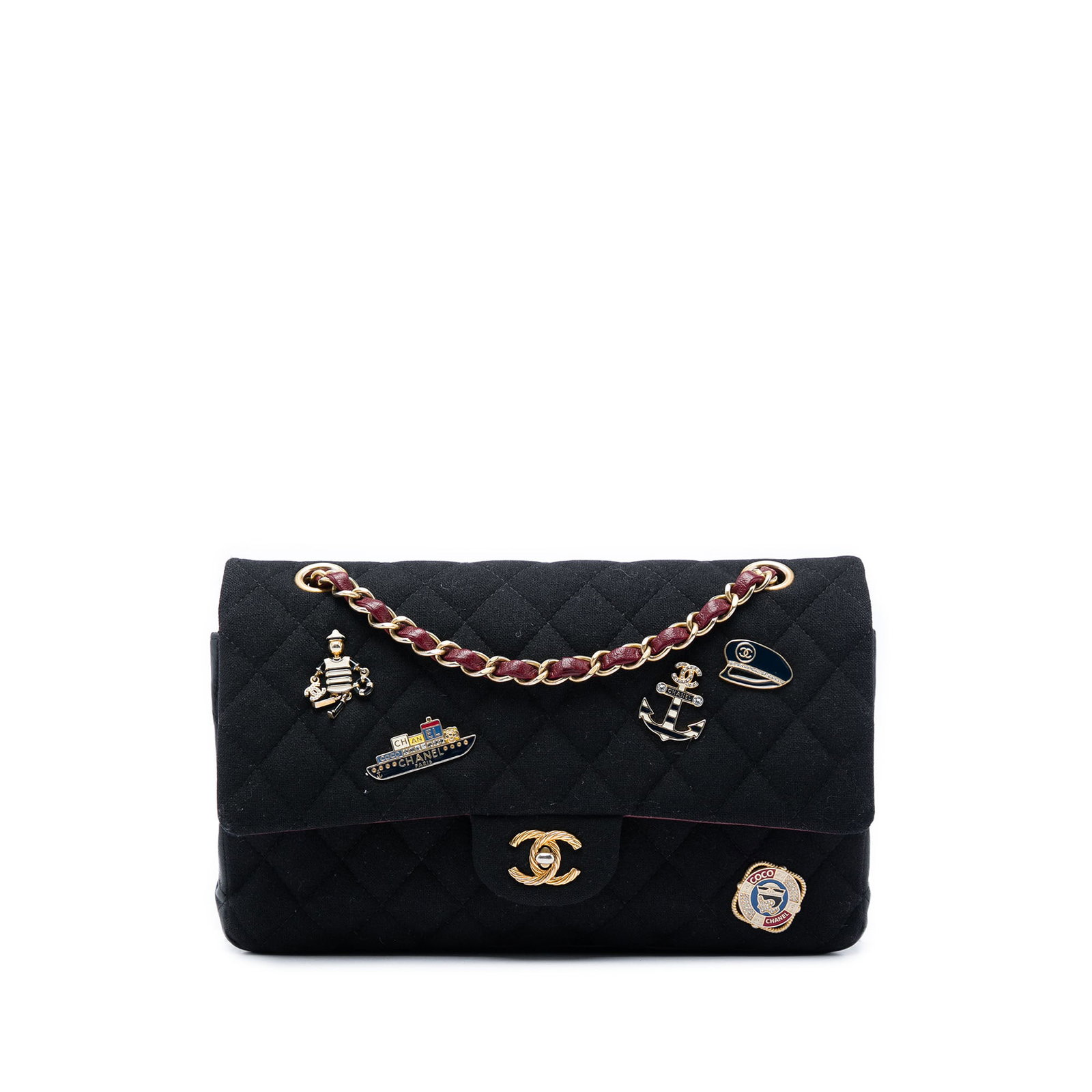 Chanel Medium Classic Double Flap Shoulder Bag Jersey Coco Sailor Charms (1 of 5)