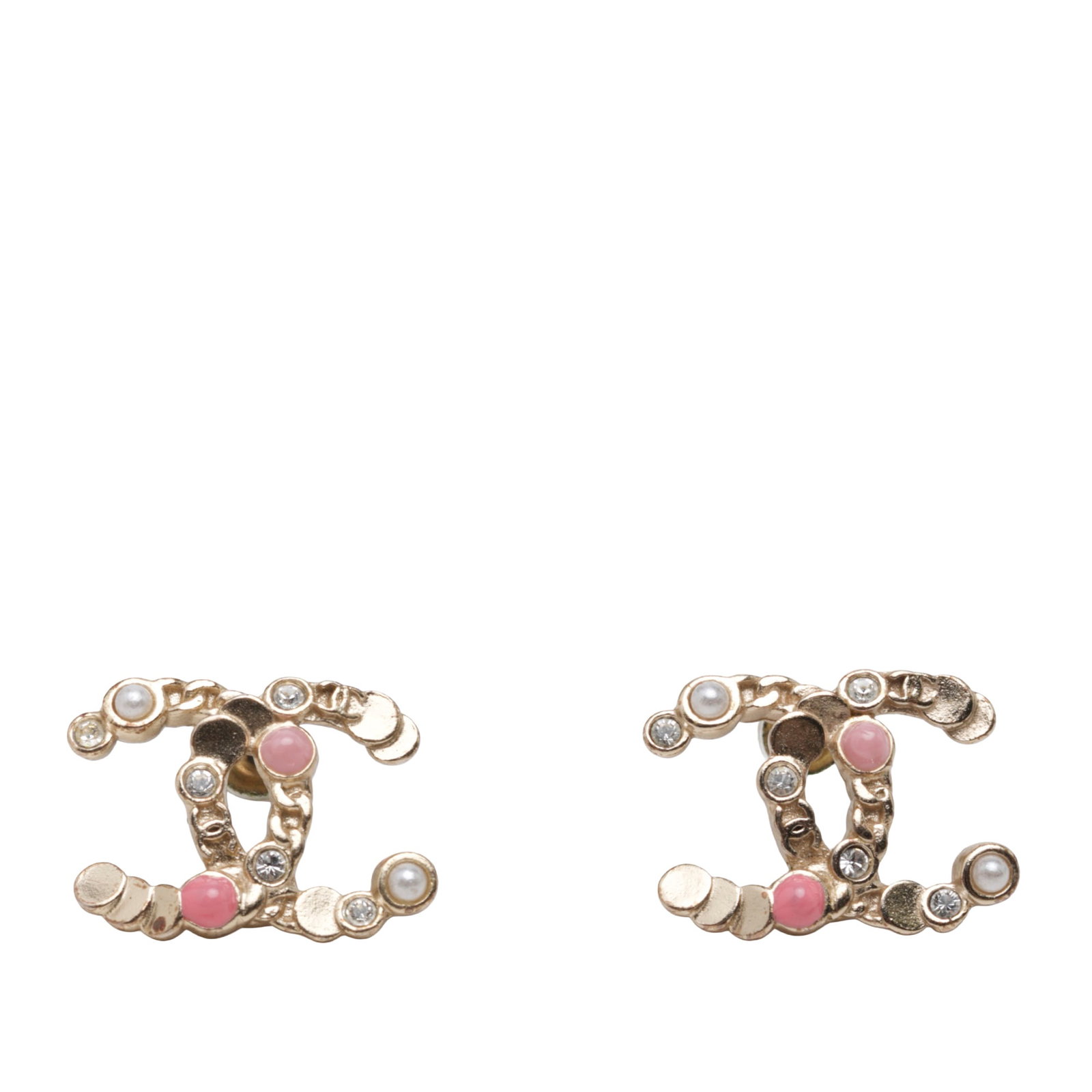 Chanel CC Faux Pearl Strass Gold Plated Earrings (1 of 3)